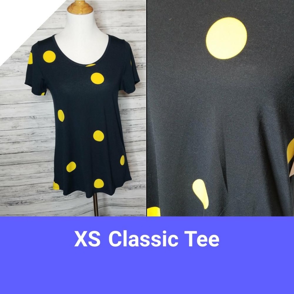 LulaRoe Classic T Black with yellow polka dots XS